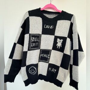Graphic Black and White Checkered Sweater